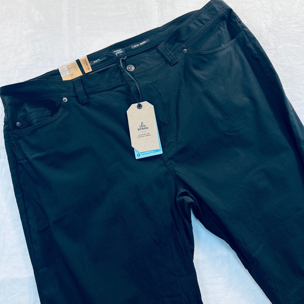 Prana Brion Slim Pant II Black Tapered Leg ReZion Mens 42x34 1965551
